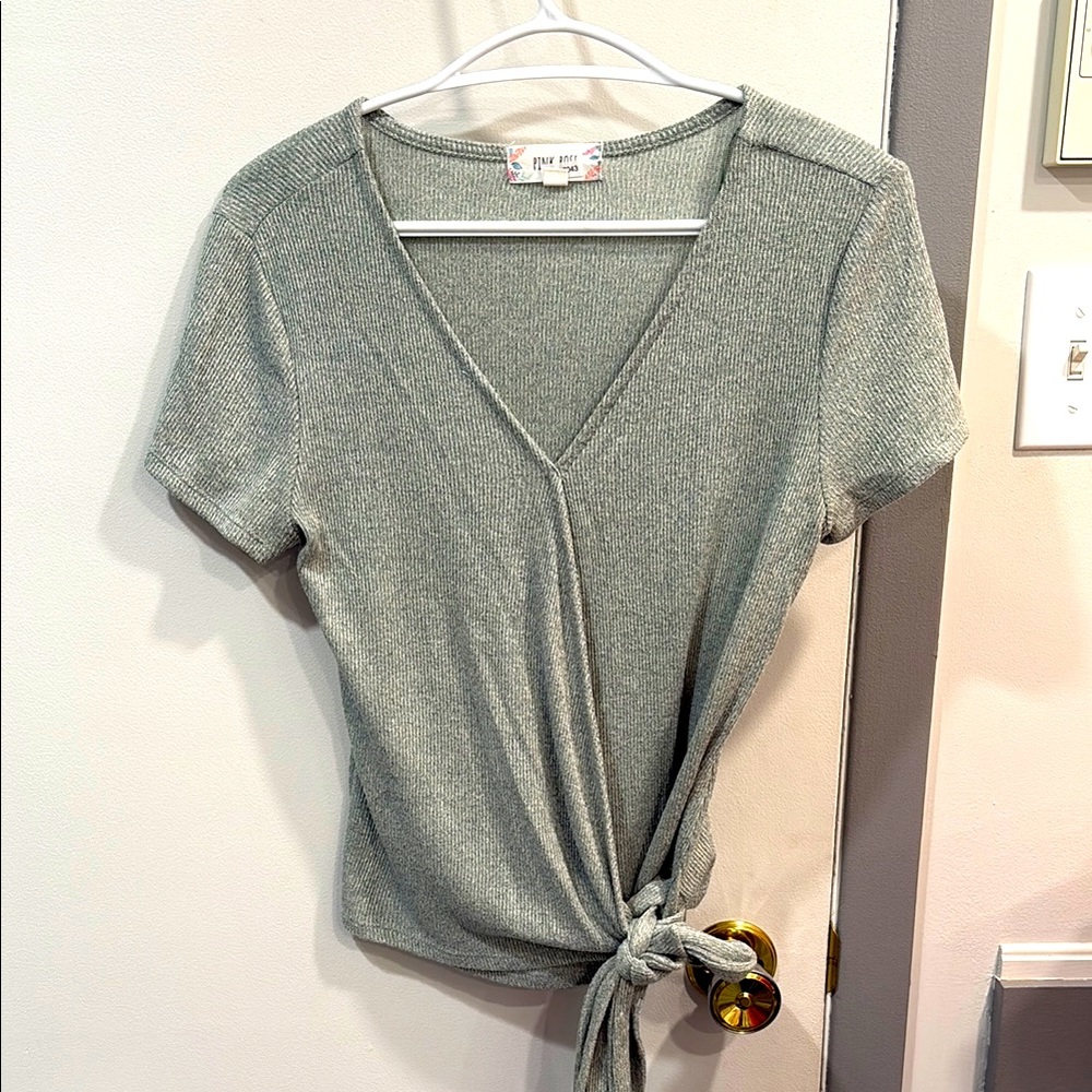 Pink Rose Light Gray Short Sleeve Wrap Top